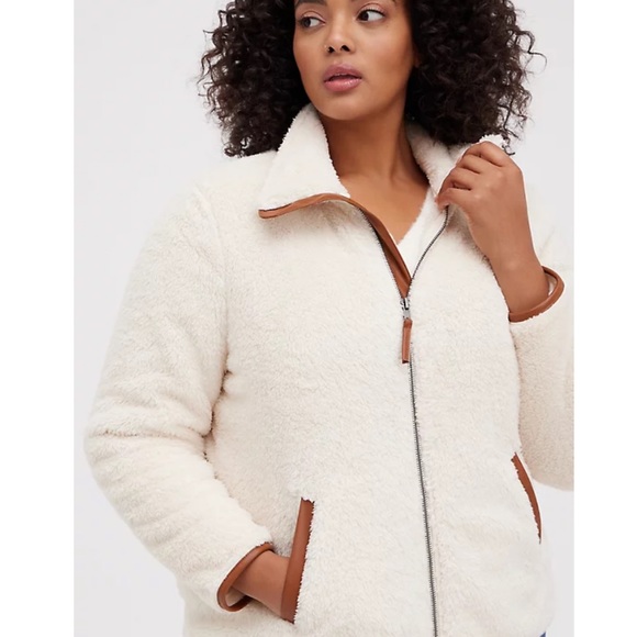 ZIP FRONT JACKET - FAUX SHEARLING CONTRAST TRIM IVORY - Picture 9 of 9